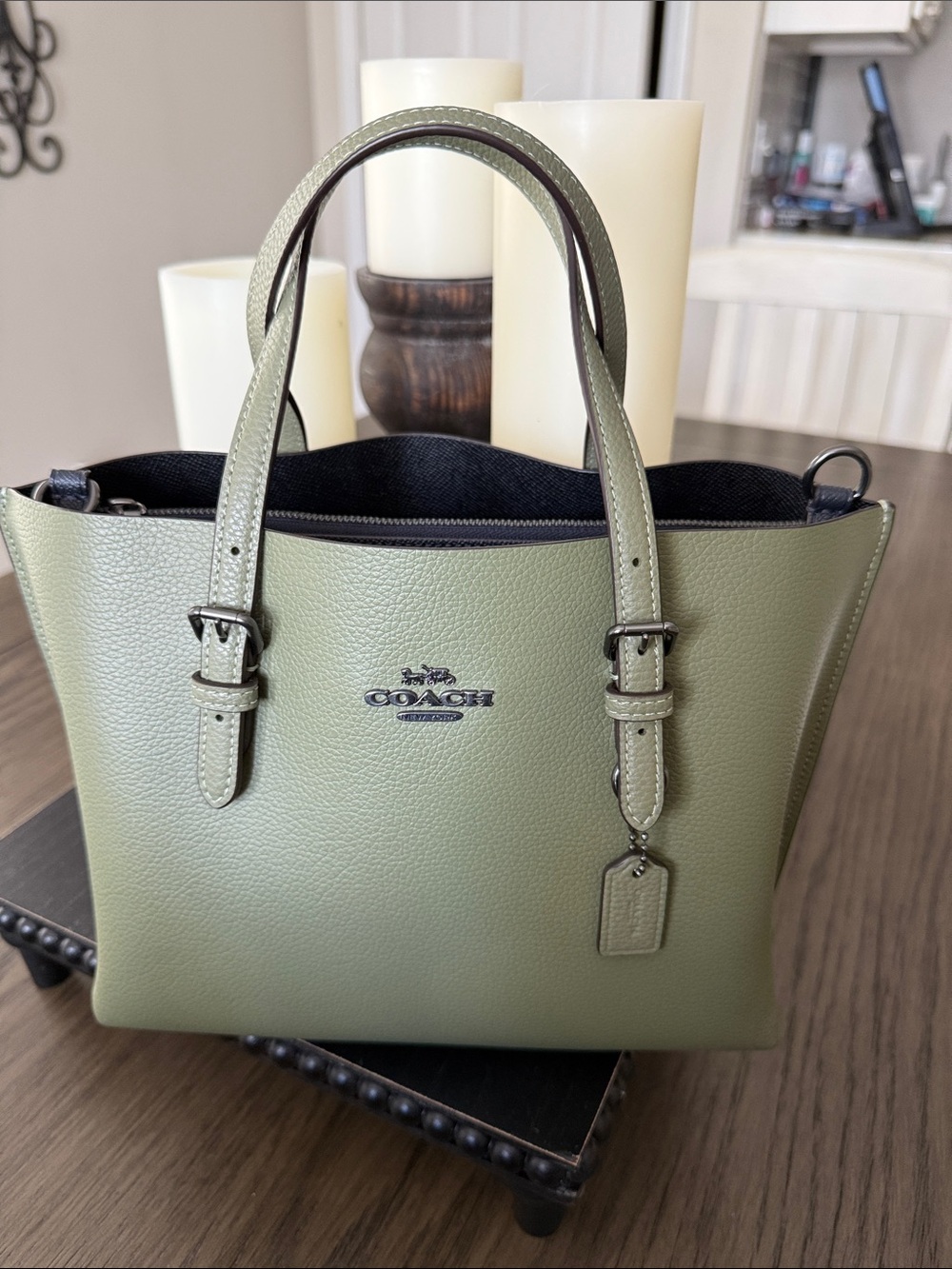 Coach Pebbled Leather Tote in Sage Green